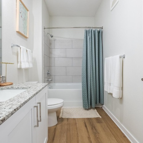 a bathroom with a tub sink and toilet