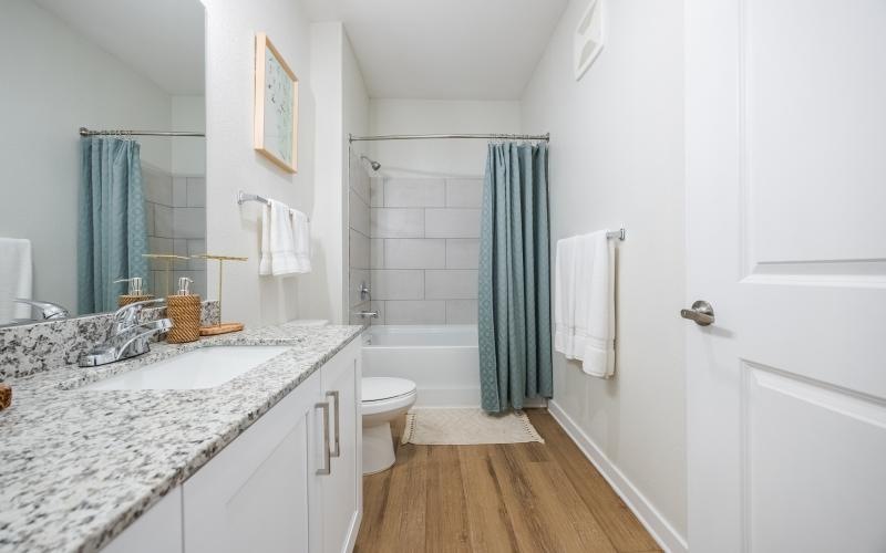 a bathroom with a tub sink and toilet