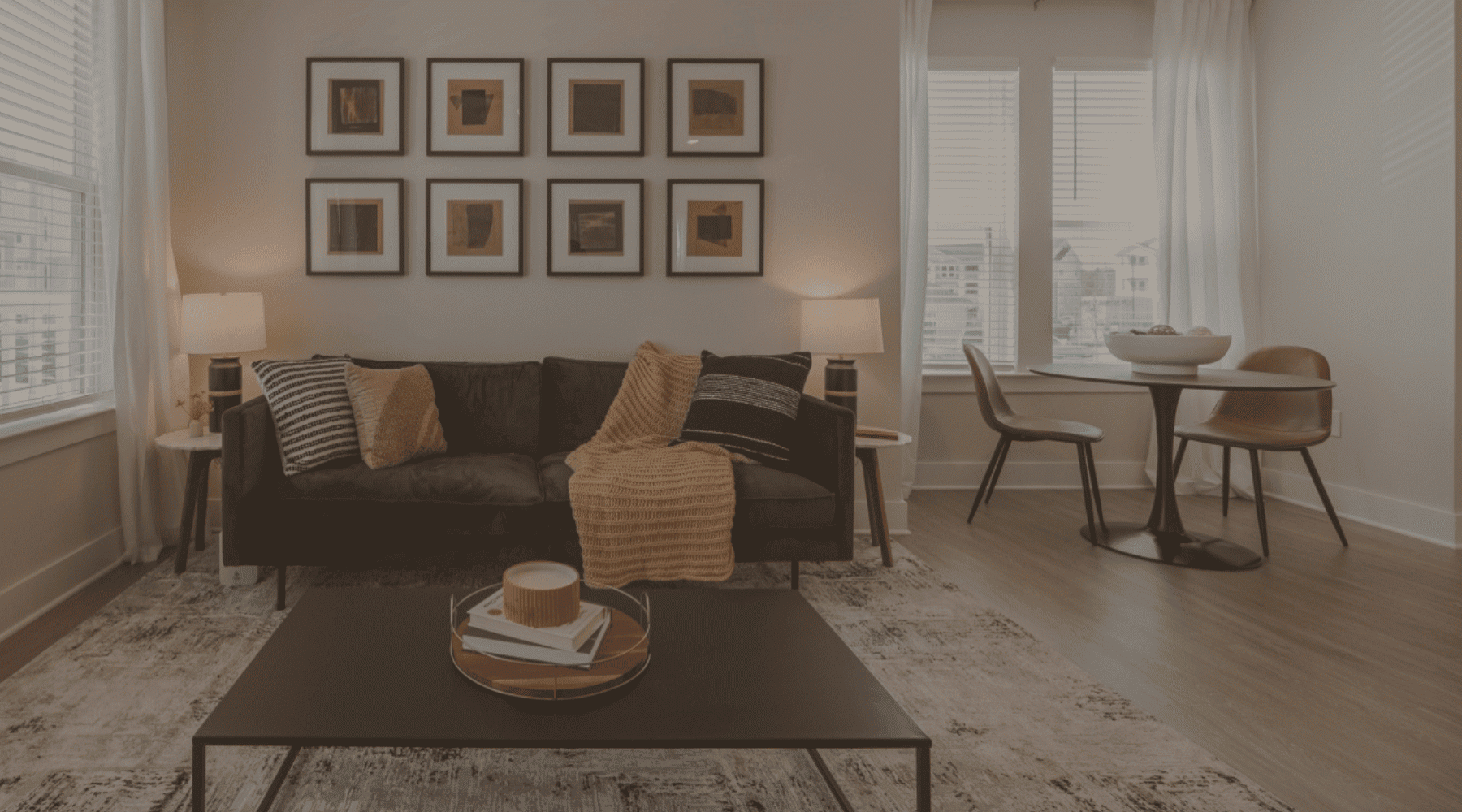 living room with warm themed decor and seating